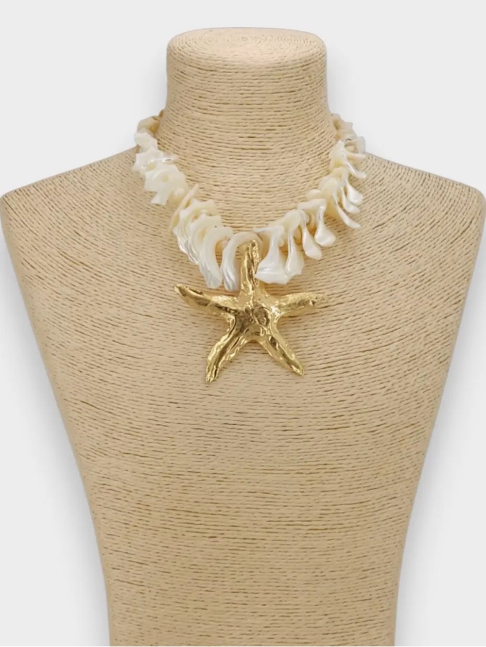 Gold Starfish Pendant Necklace with Cream Shell Accents